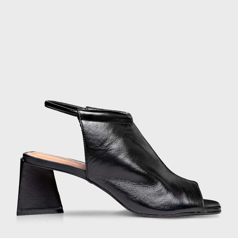 CARRANO Black Leather Triangle Heel Sandal Boot
